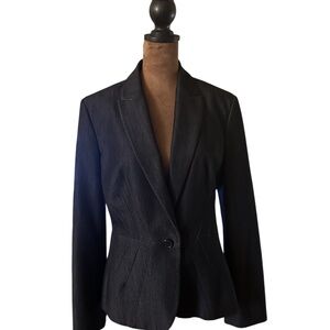 Calvin Klein Navy Blue Denim Blazer Size 8 | Tailored Lightweight Lined Jacket